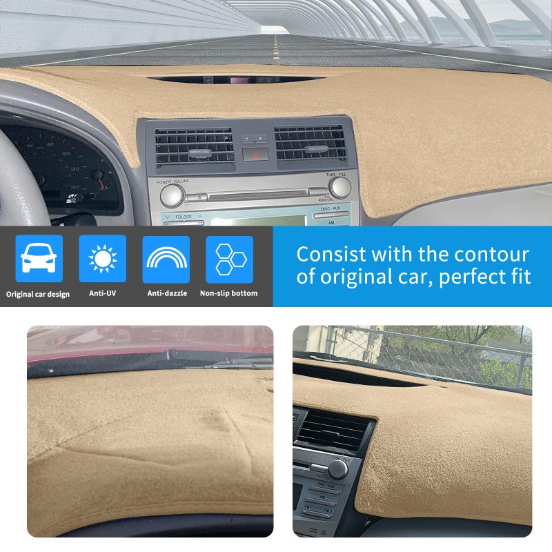 HanLanKa Car Carpet Dashboard Cover,Dash Cover Mat Fit for Toyota Camry 2007 2008 2009 2010 2011 (Beige) - Image 2